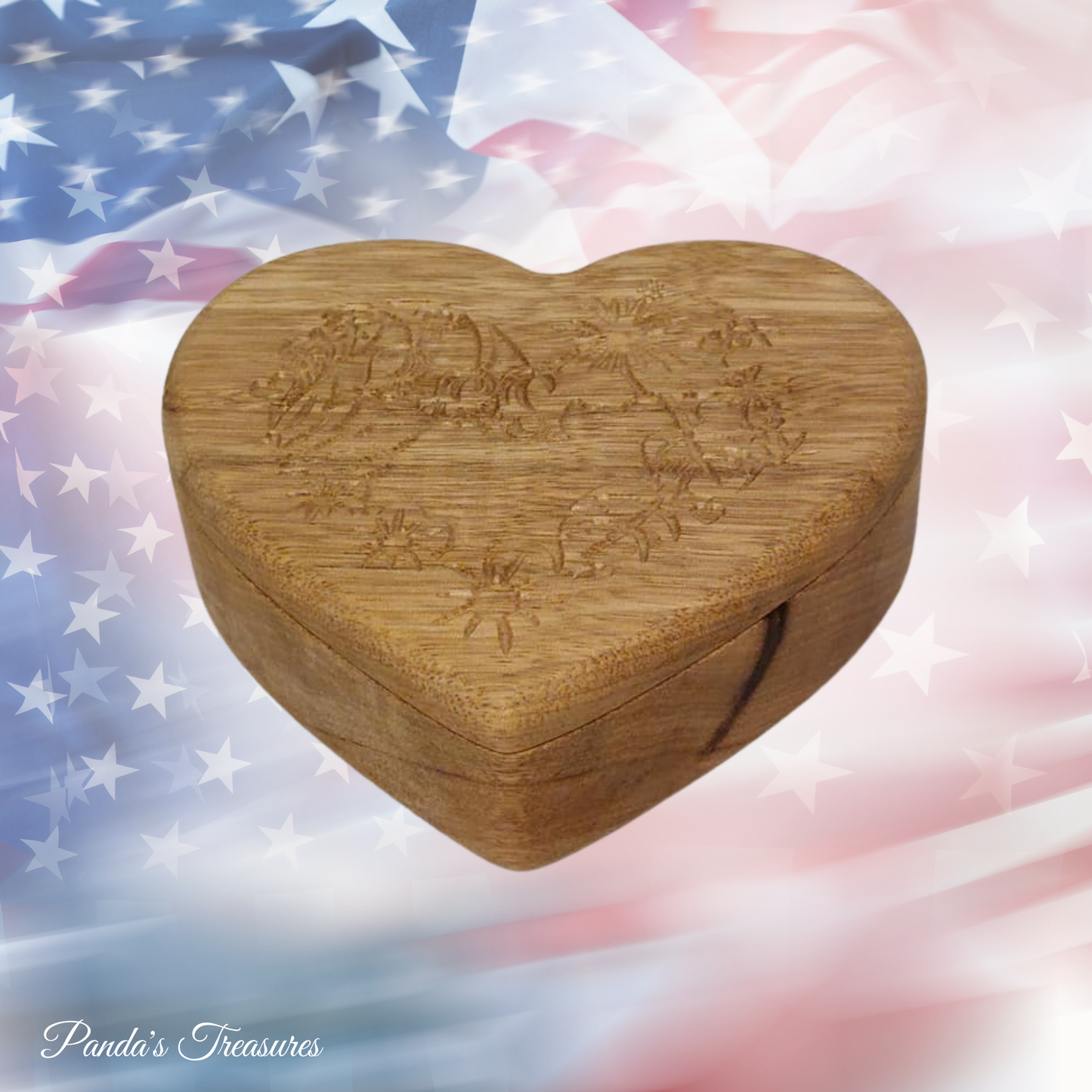 Black Limba Heart Shaped box with flowers carved on lid