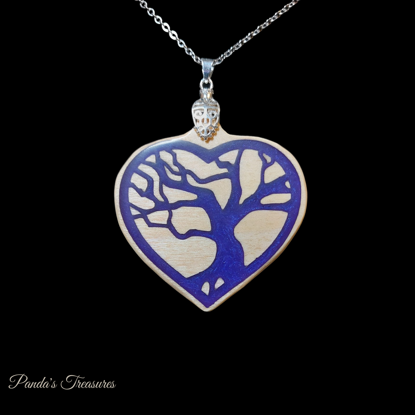 Necklace - Maple and Purple Resin, Tree of Life in Heart